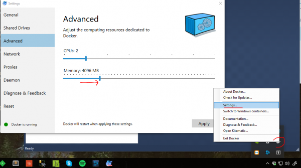 docker settings advanced ram